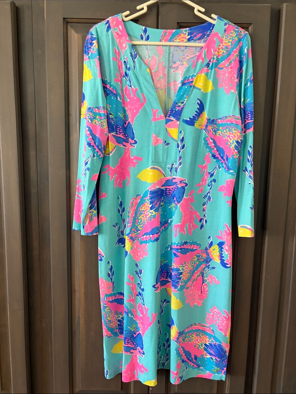 Lilly Pulitzer Turquoise Pink Yellow Blue Floral Midi Dress